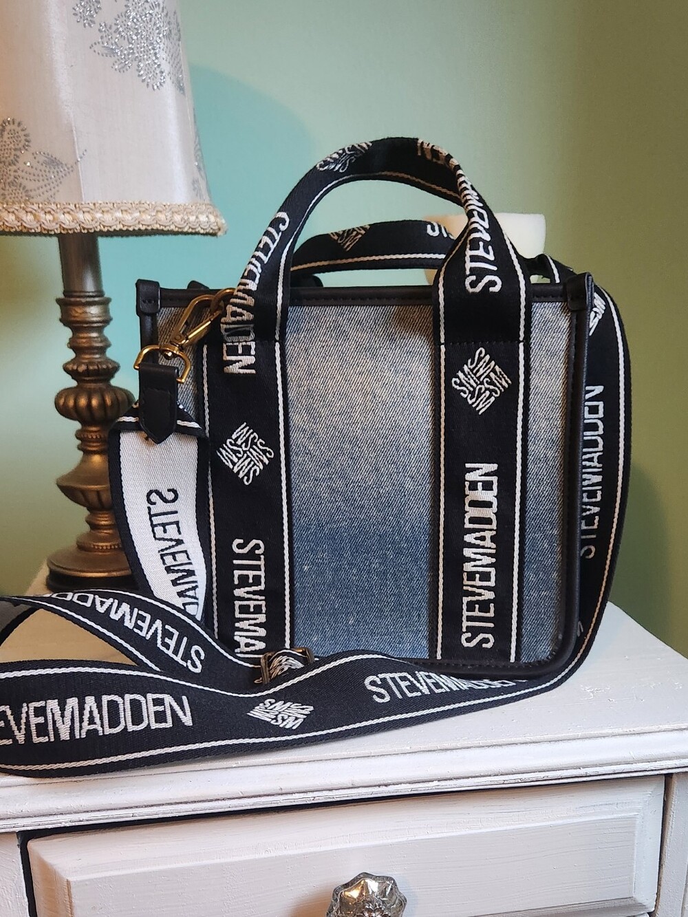 Steve Madden Denim Crossbody,  Logo Strap Box Bag